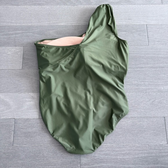 NWT J Crew Ruched One Shoulder One Piece Swimsuit Safari Olive Green Swim 22 - Picture 6 of 15